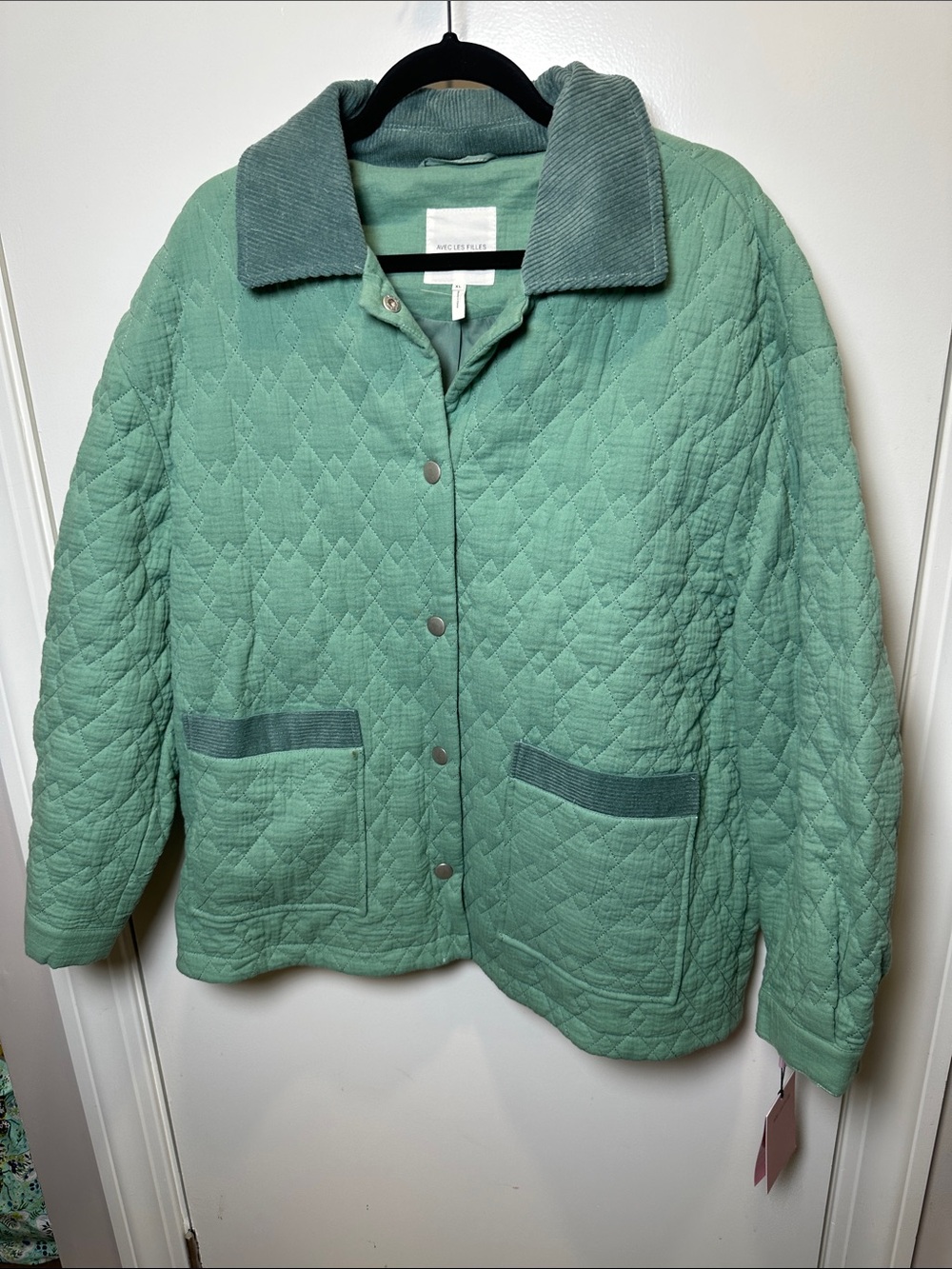 Avec Les Filles Quilted Mint Green Snap-Front Jacket with Contrast Collar (24)